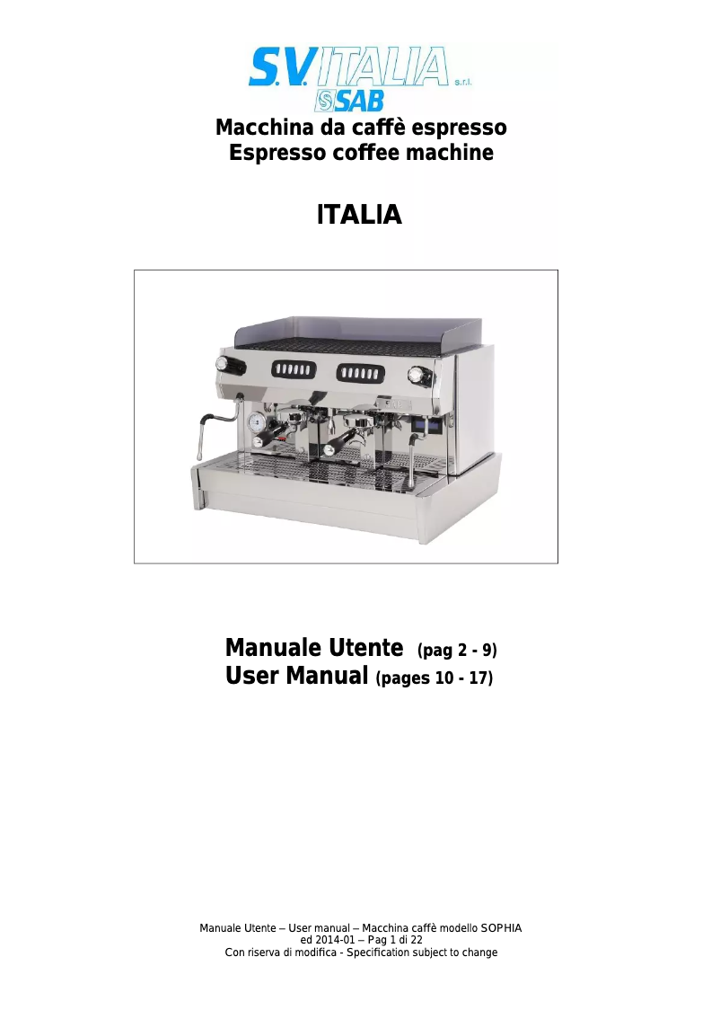 Image de la première page du manuel de l'appareil Italia