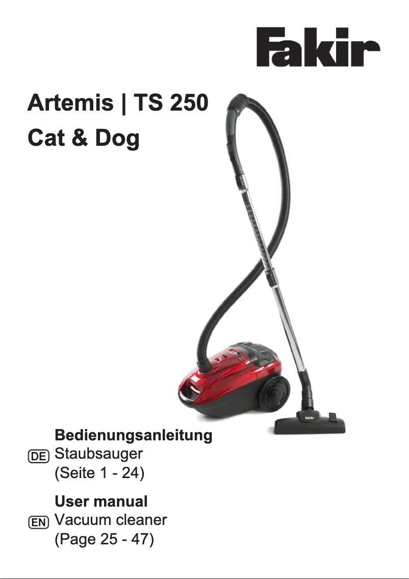 Page 1 de la notice Manuel utilisateur Fakir Artemis TS 250 Cat & Dog