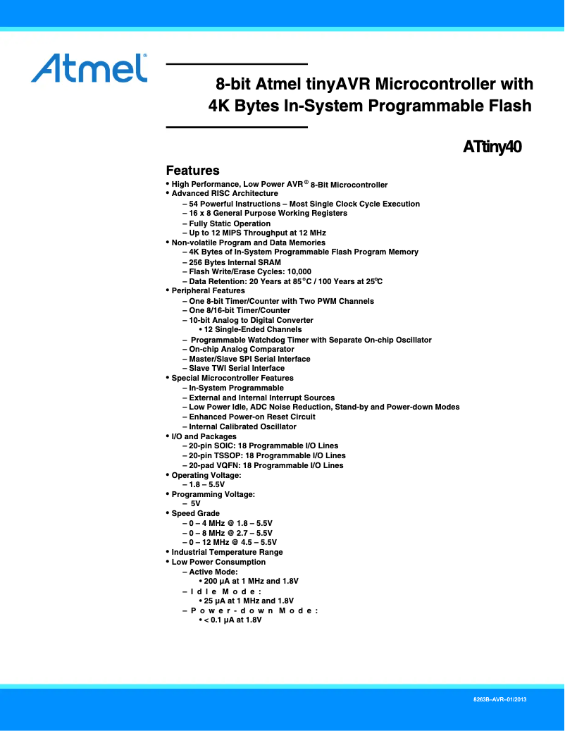 Página 1 del manual Ficha técnica Microchip ATtiny40