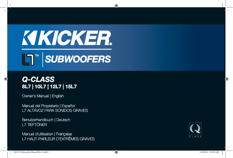 Page 1 de la notice Manuel utilisateur Kicker Q-Class 41L7154