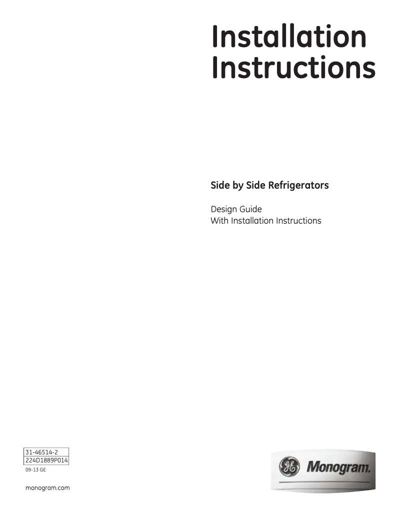 Page n°1 - Guide d'installation GE ZISS420DXSS