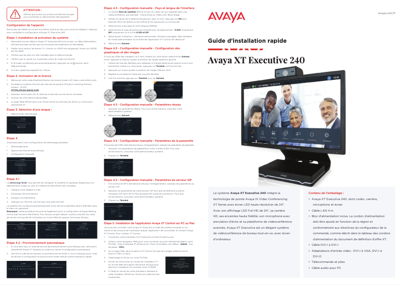 Page n°1 - Manuel utilisateur Avaya Scopia XT Telepresence