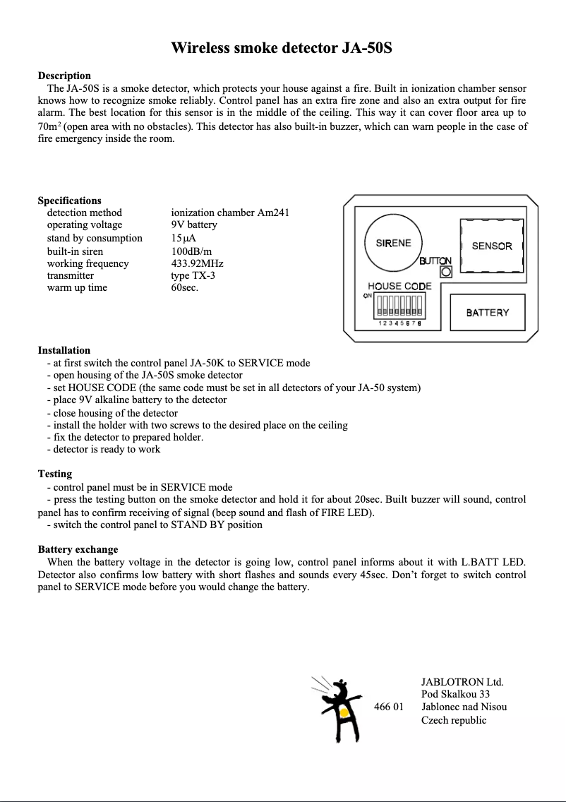 Page 1 de la notice Manuel utilisateur Joblotron JA-50S