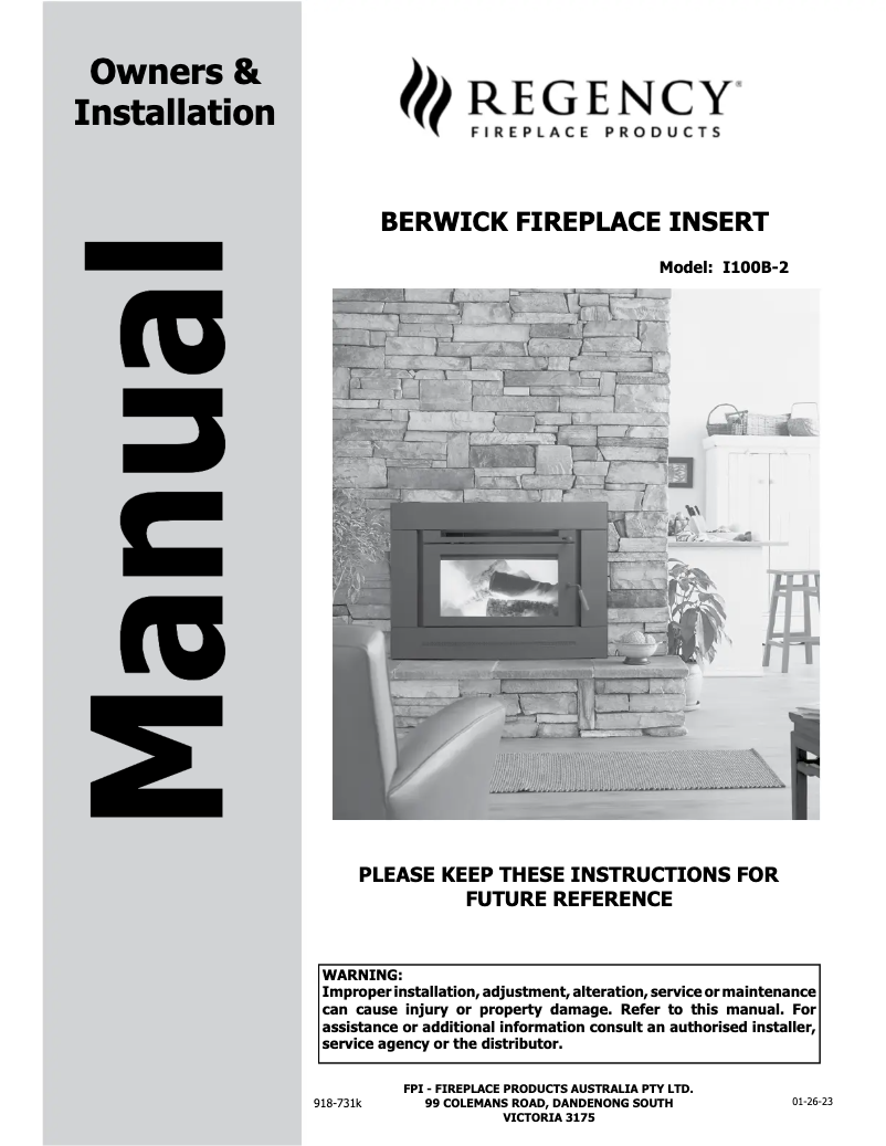 Page n°1 - Manuel utilisateur Regency Berwick I100B-2