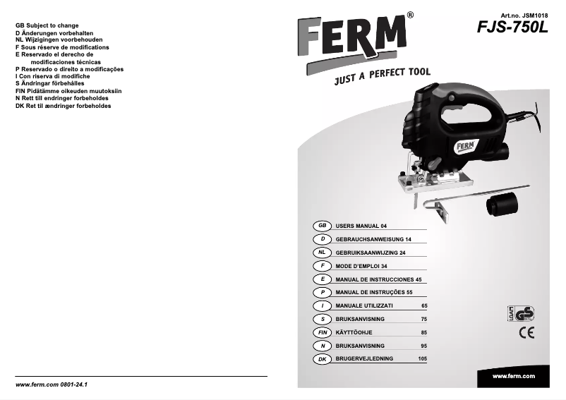 Page n°1 - Manuel utilisateur Ferm JSM1018