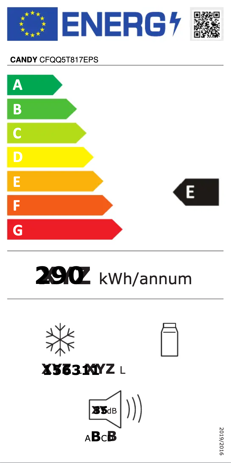 Page n°1 - Label énergétique Candy CFQQ5T817EPS
