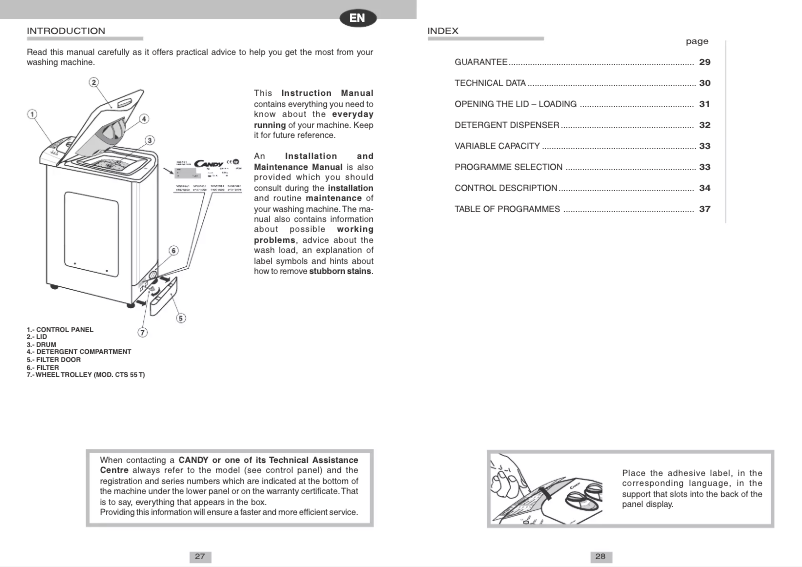 Page n°1 - Manuel utilisateur Candy LB CTS54T ES
