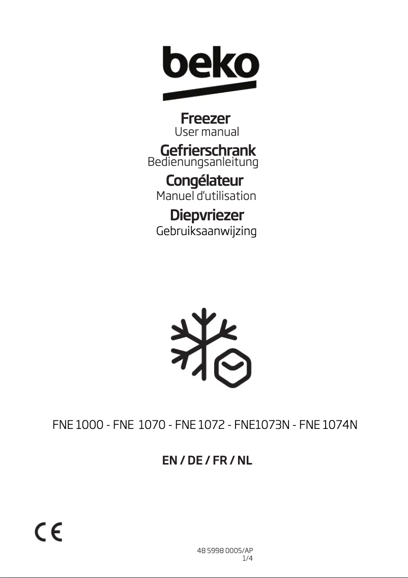 Page 1 de la notice Manuel utilisateur Beko FNE1074N