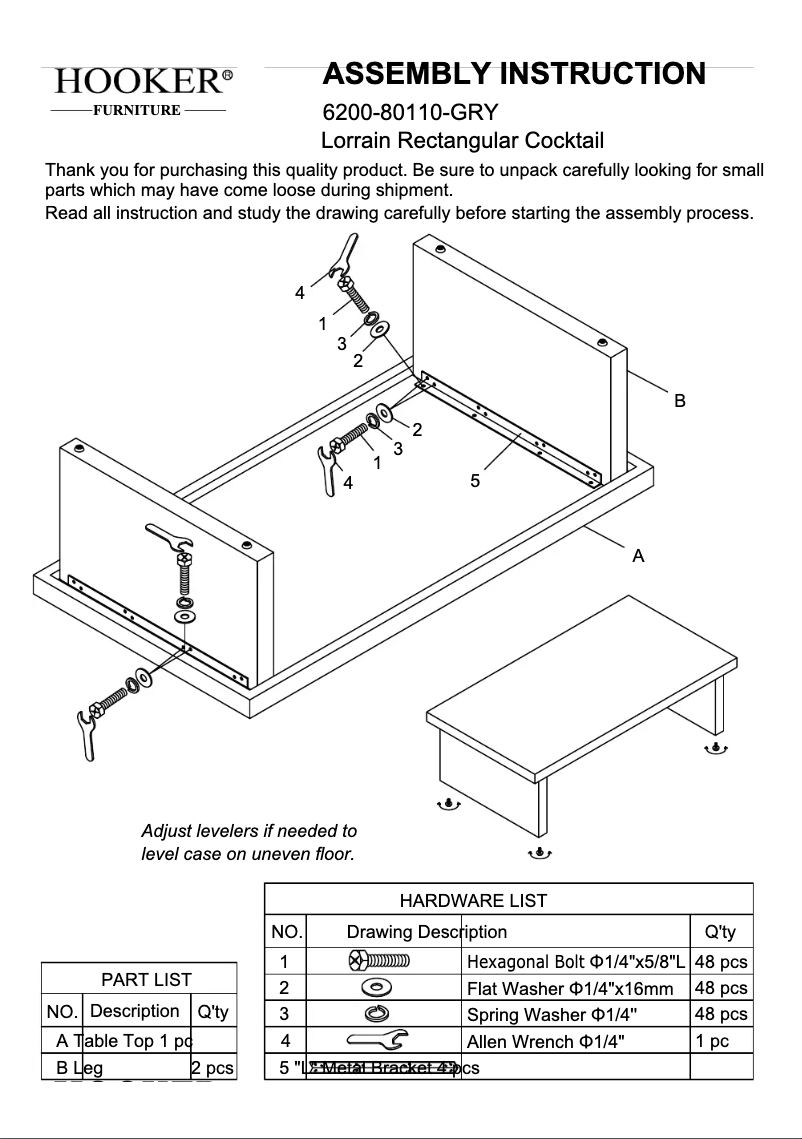 Page n°1 - Manuel utilisateur Hooker 6200-80110-GRY