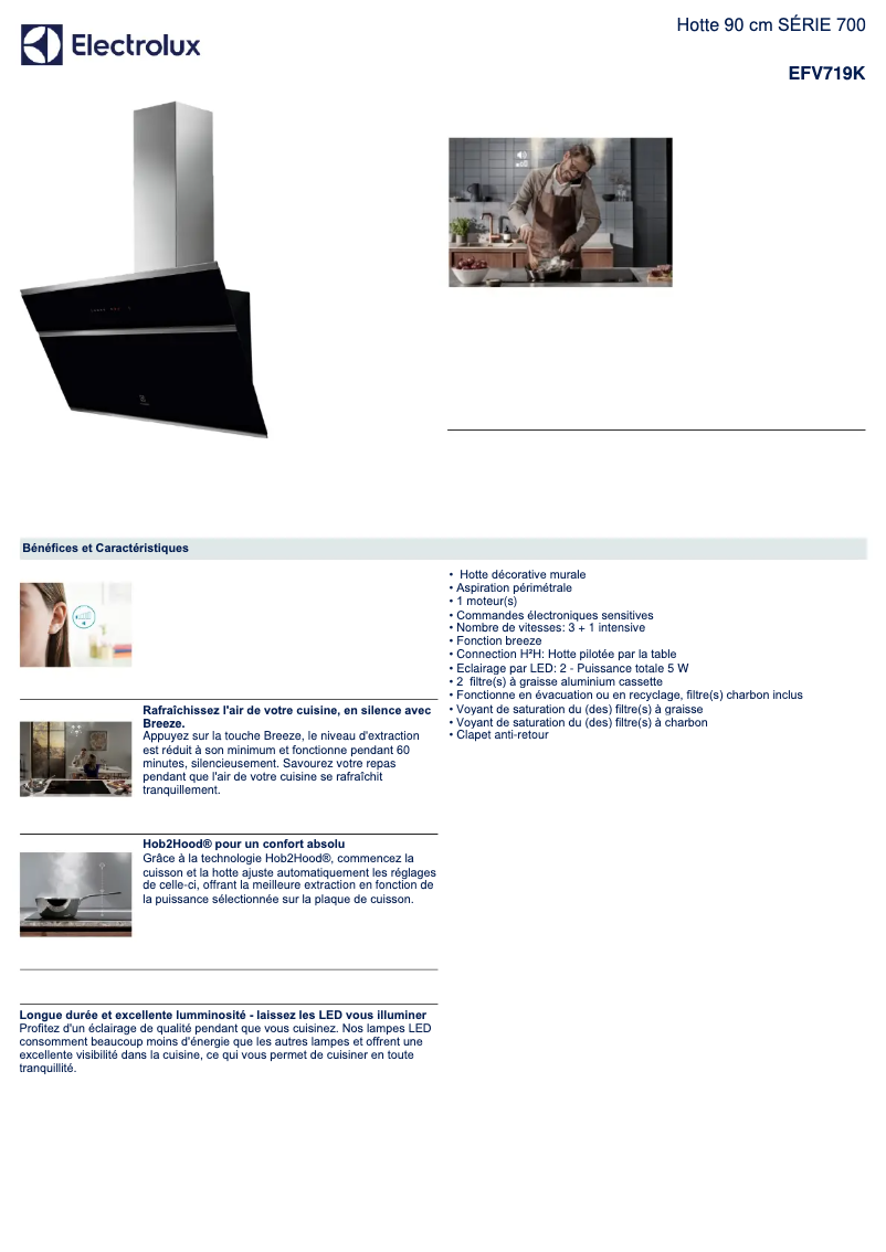 Page 1 de la notice Fiche technique Electrolux EFV719K