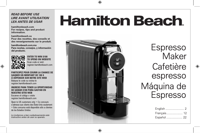 Page n°1 - Manuel utilisateur Hamilton Beach 40726