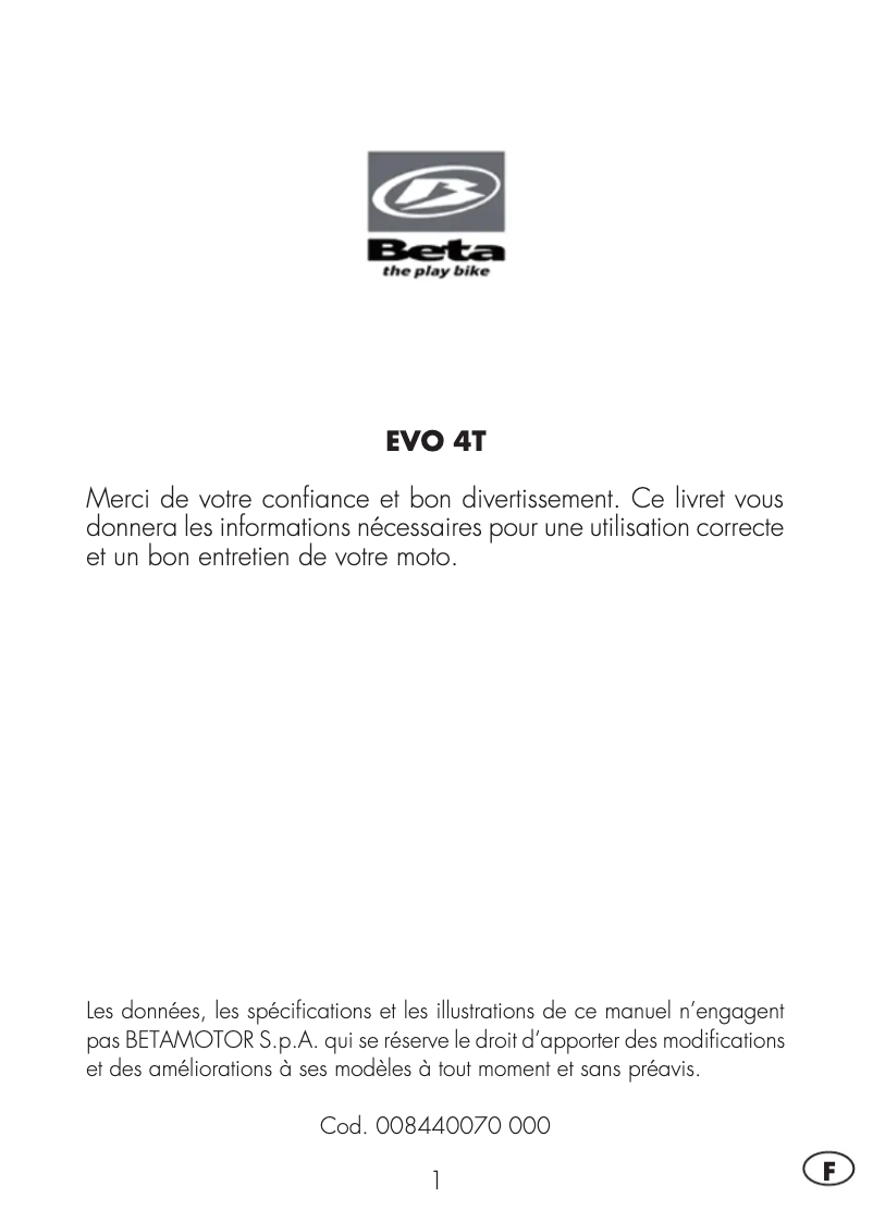 Página 1 del manual Manual de usuario Beta EVO 4T (2015)