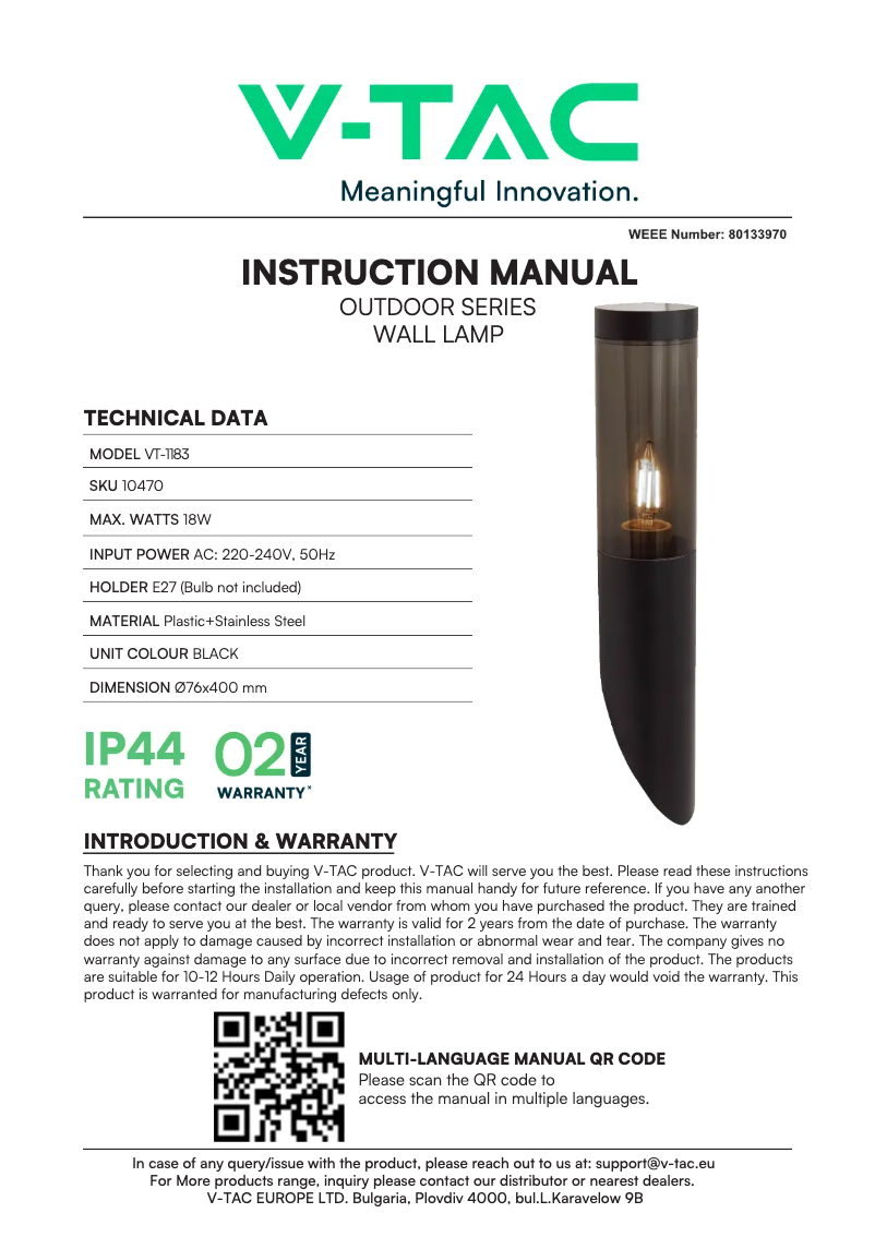 Página 1 del manual Manual de usuario V-TAC VT-1183