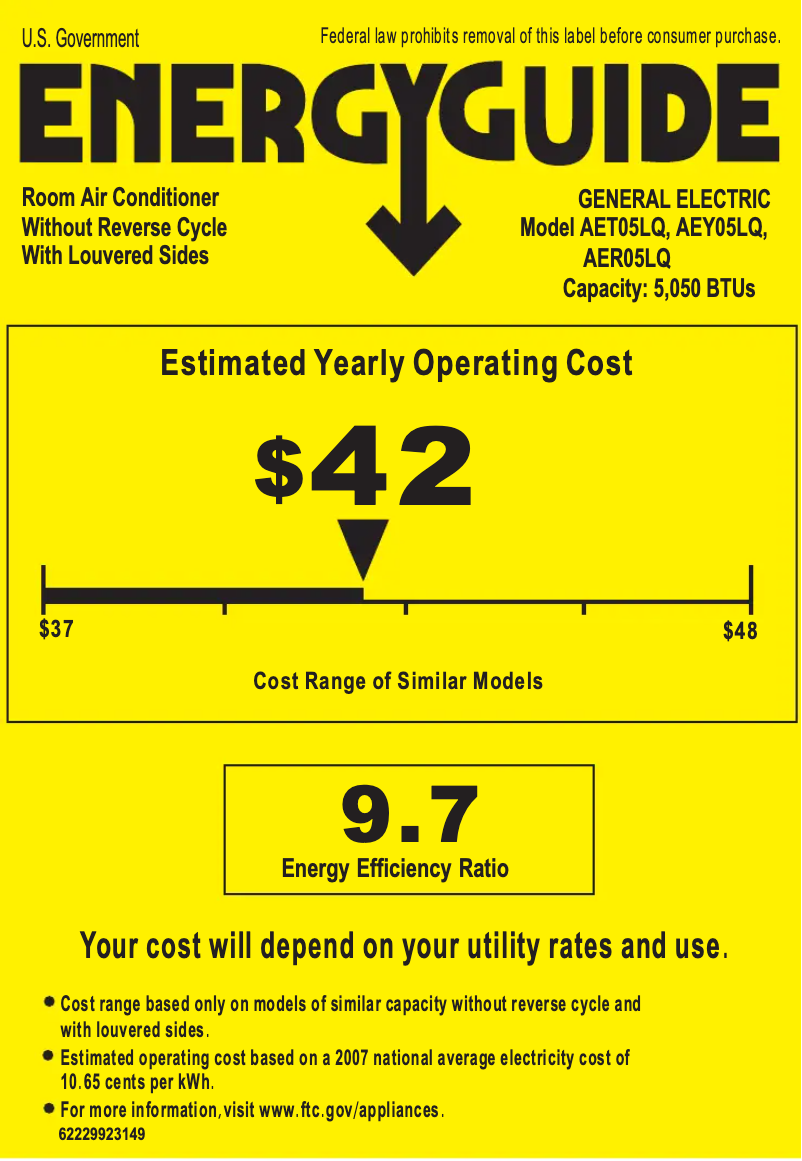 Page n°1 - Label énergétique GE AEY05LQ