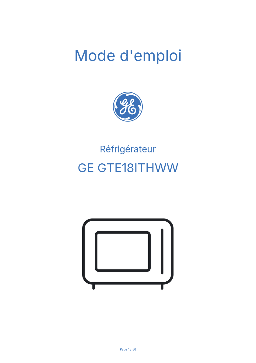 Image de la première page du manuel de l'appareil GTE18ITHWW
