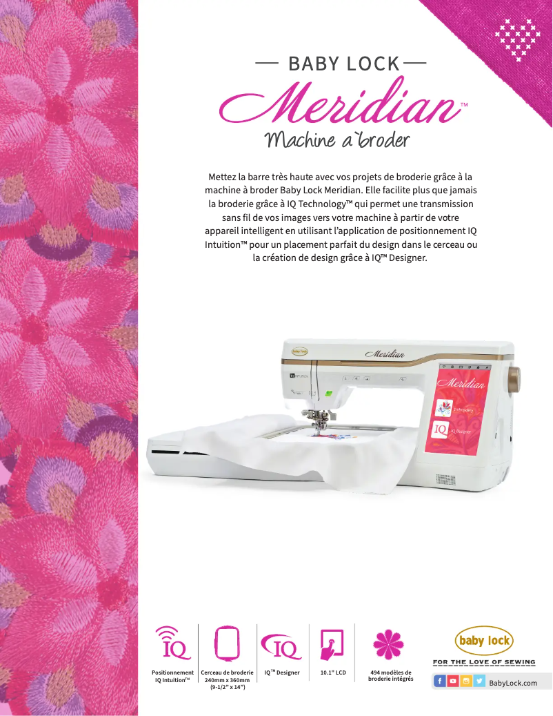 Page 1 de la notice Fiche technique Baby Lock Meridian