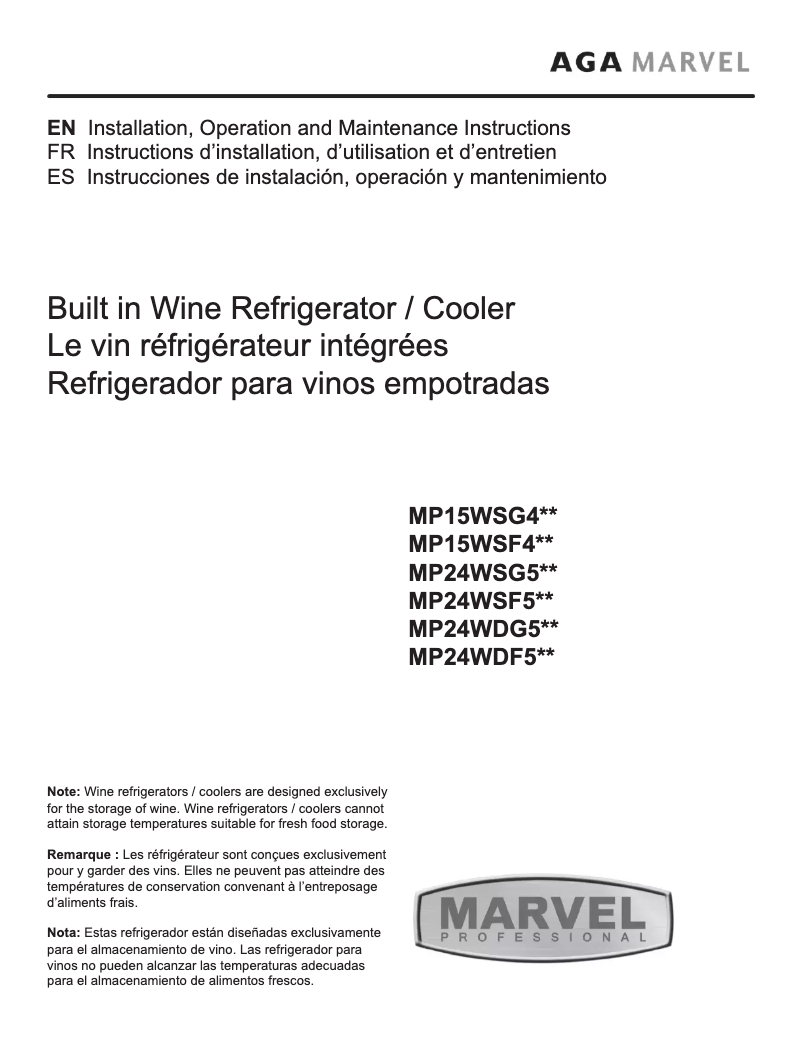 Image de la première page du manuel de l'appareil MP15WSG4RS