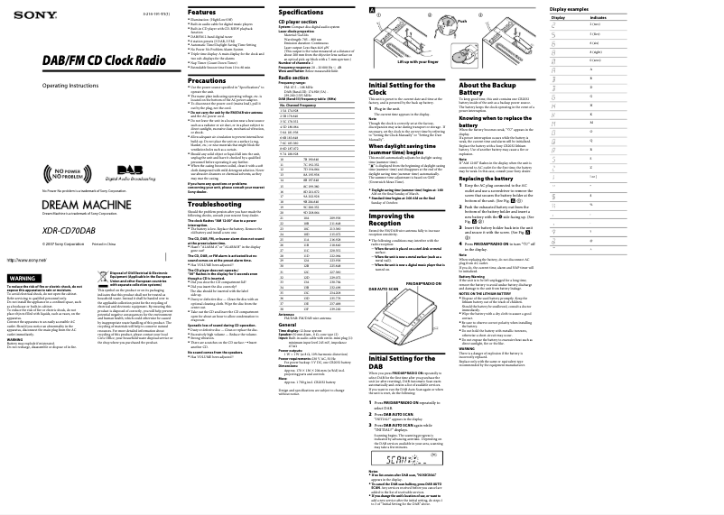 Page n°1 - Manuel utilisateur Sony XDR-CD70DAB