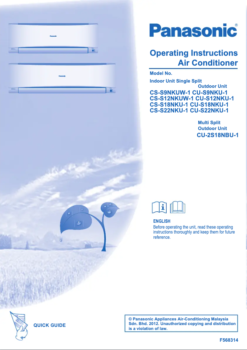 Page 1 de la notice Manuel utilisateur Panasonic CS-S12NKUW-1