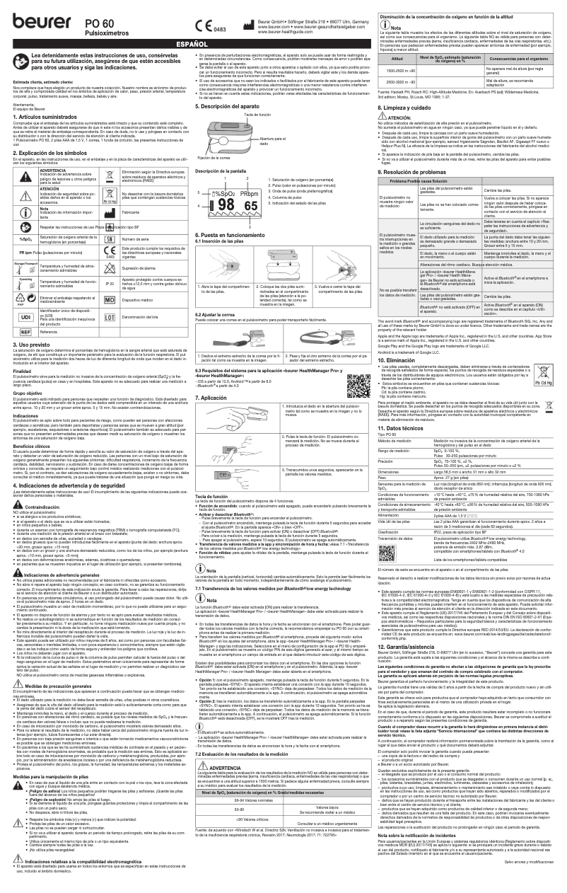 Page 1 de la notice Mode d'emploi Beurer PO 60 Bluetooth
