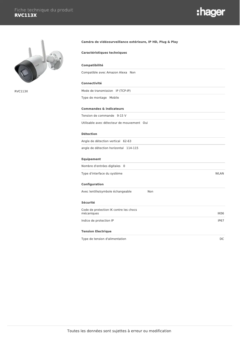 Image de la première page du manuel de l'appareil RVC113X