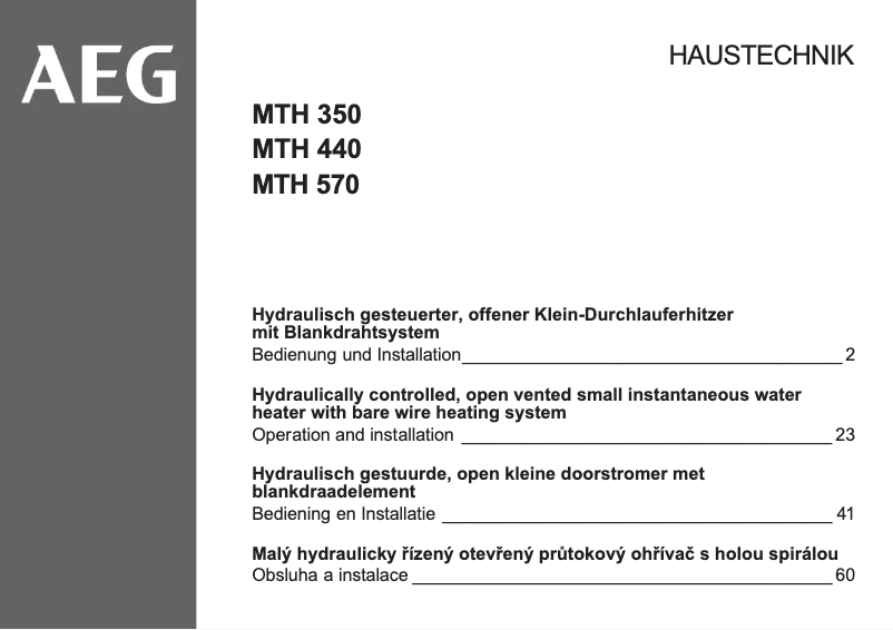 Page 1 de la notice Manuel utilisateur AEG MTH 570