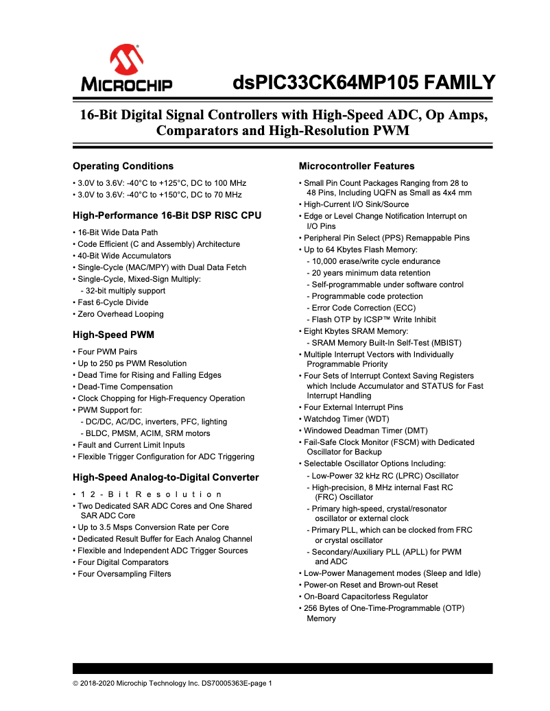 Page 1 de la notice Manuel utilisateur Microchip dsPIC33CK64MP102