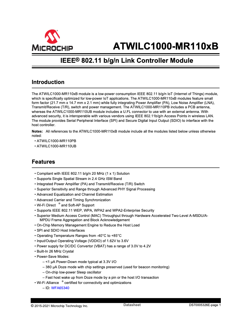 Image de la première page du manuel de l'appareil ATWILC1000