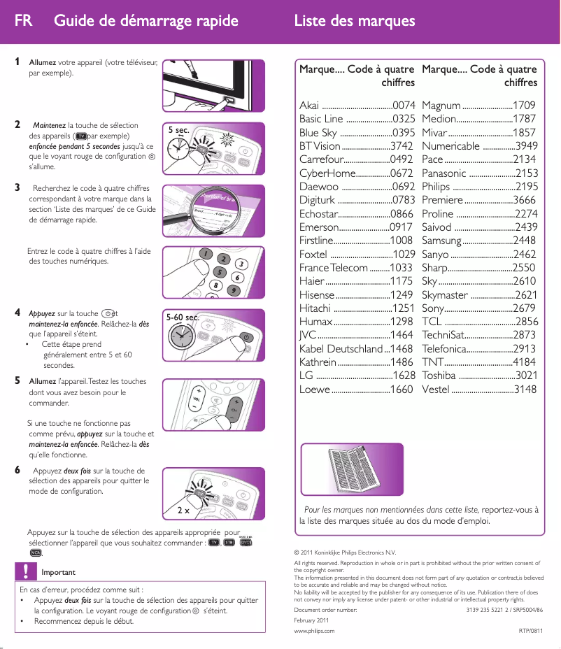 Page 1 de la notice Guide de démarrage rapide Philips SRP5004