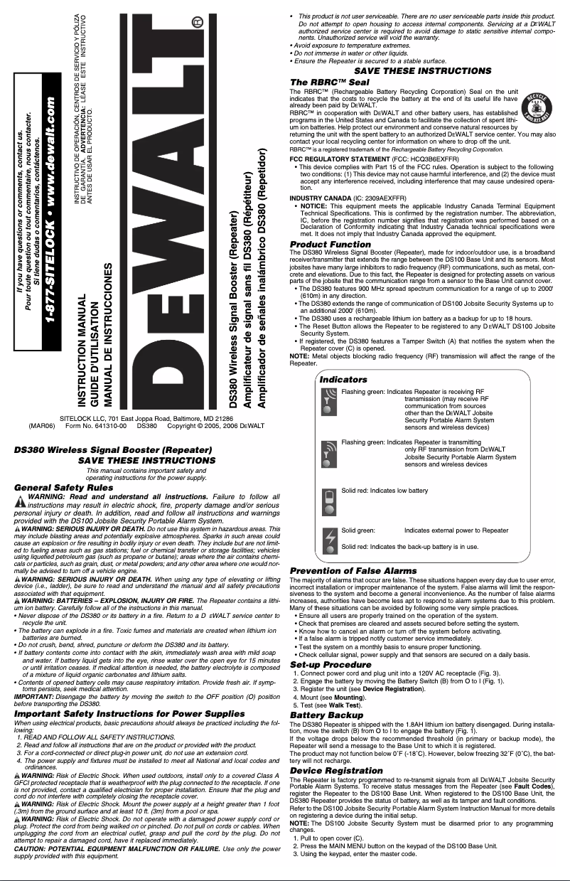 Image de la première page du manuel de l'appareil DS380