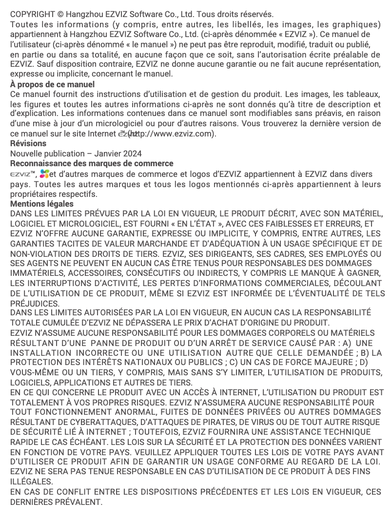 Page n°1 - Manuel utilisateur EZVIZ TP7