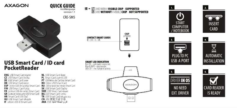 Page 1 de la notice Manuel utilisateur Axagon CRE-SM5