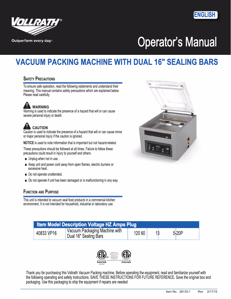 Imagen de la primera página del manual del dispositivo VP16