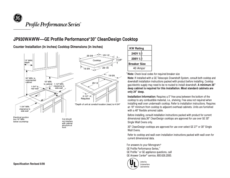 First page image of the manual for Profile Performance JP930WAWW