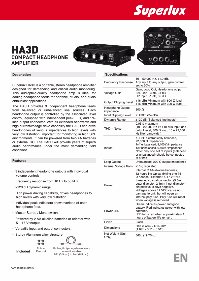 Page n°1 - Fiche technique Superlux HA3D