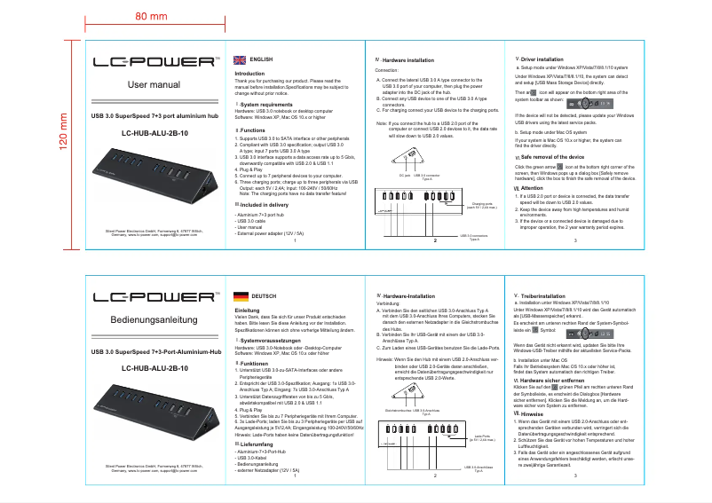 Page 1 de la notice Manuel utilisateur LC-Power LC-HUB-ALU-2B-10