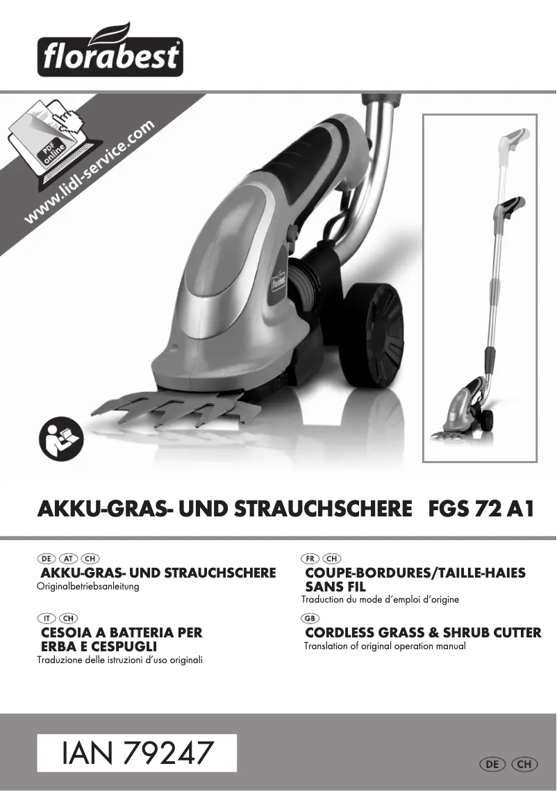 Page 1 de la notice Manuel utilisateur Florabest FGS 72 A1