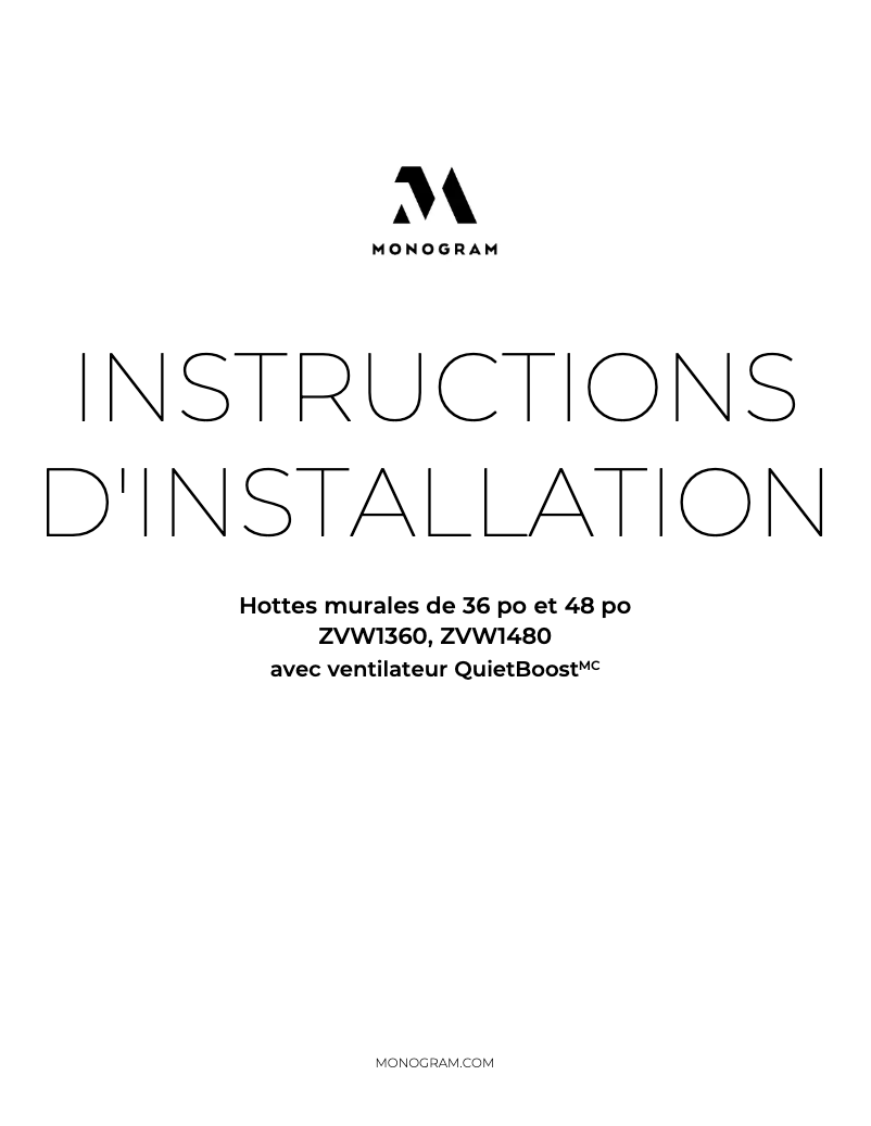 Página 1 del manual Guía de instalación Monogram ZVW1360SPSS