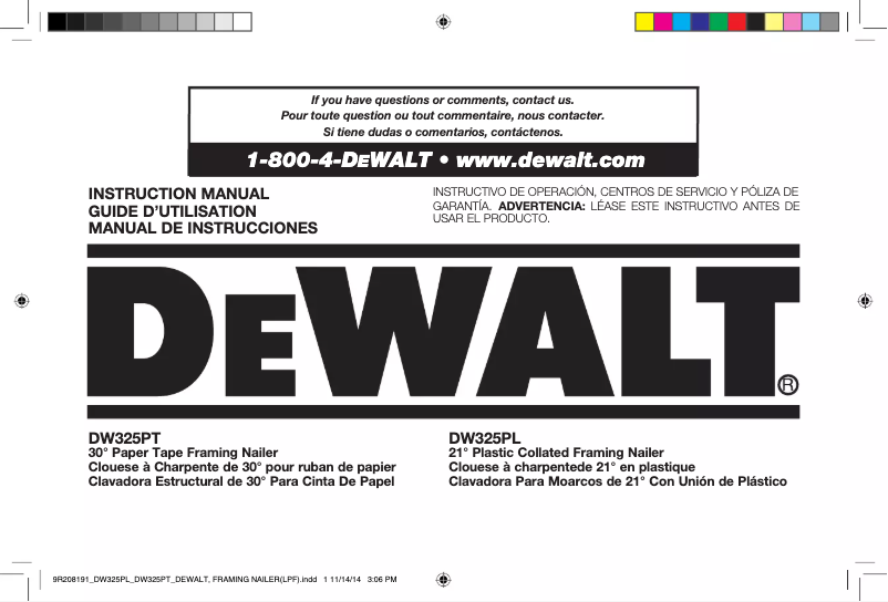 Page n°1 - Manuel utilisateur DeWalt DW325PL