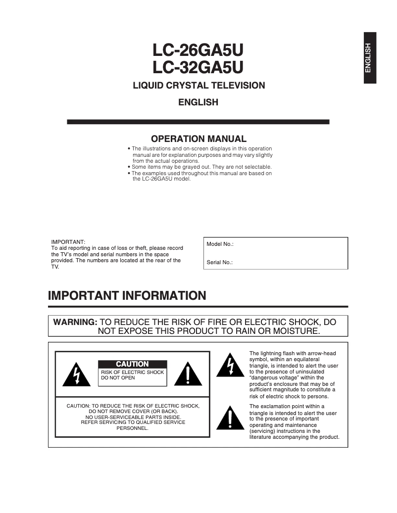 Page n°1 - Manuel utilisateur Sharp LC-32GA5U