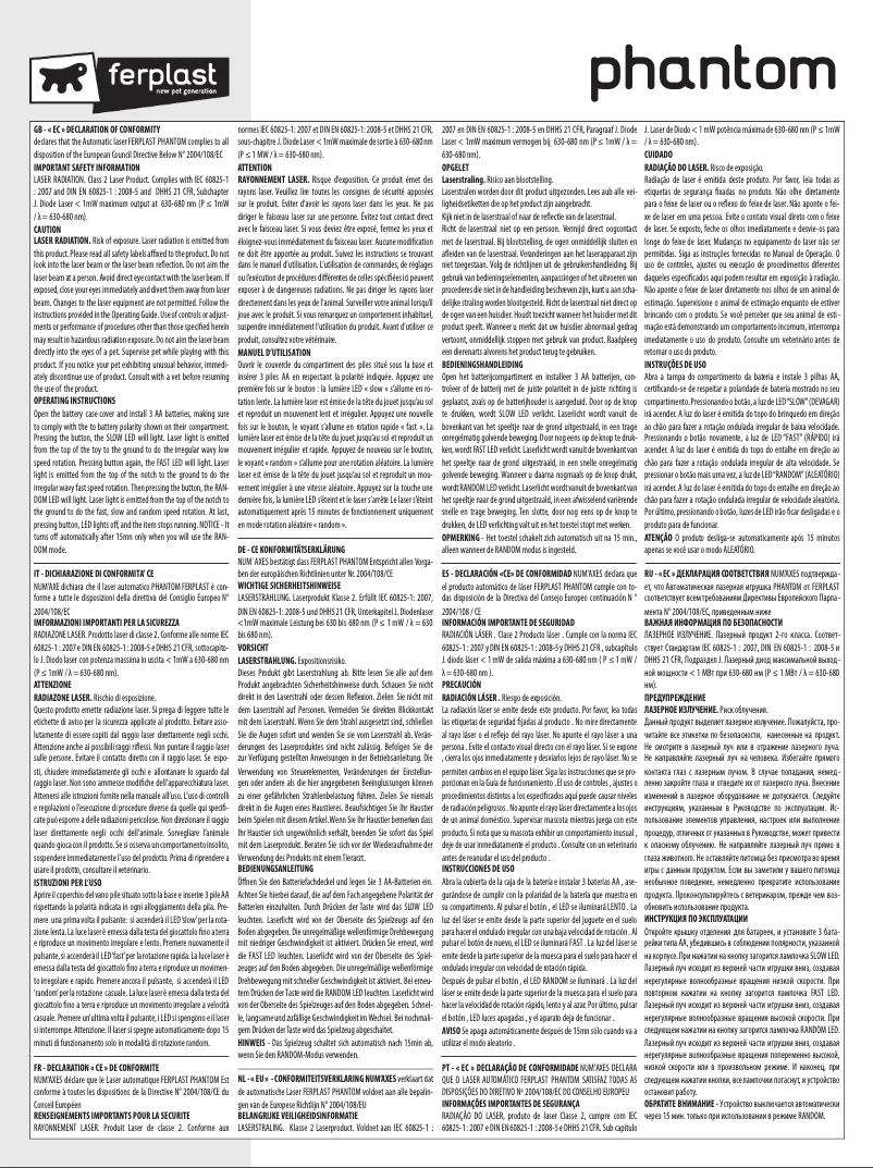 Page 1 de la notice Manuel utilisateur Ferplast Phantom