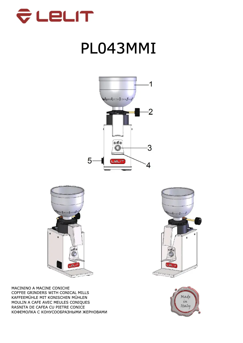 Page 1 of the manual User Manual Lelit PL043MMI
