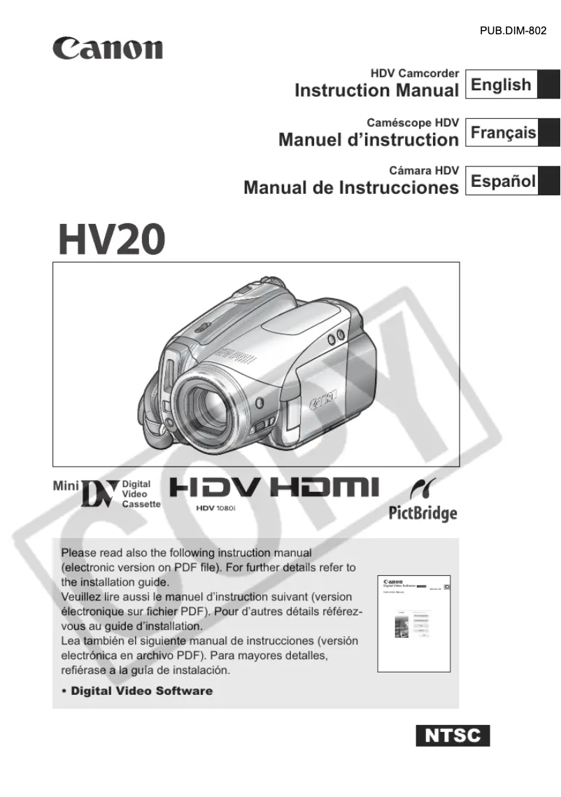 Page 1 de la notice Manuel utilisateur Canon VIXIA HV20