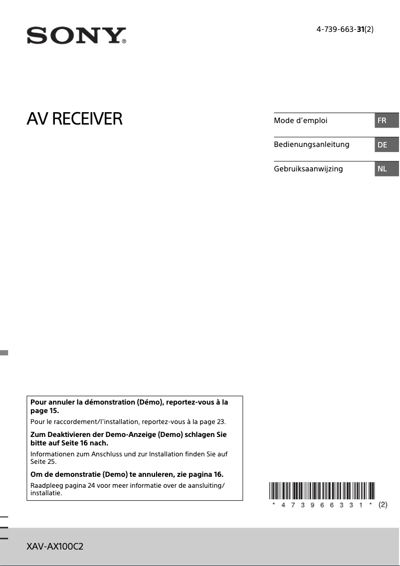 Image de la première page du manuel de l'appareil XAV-AX100C2