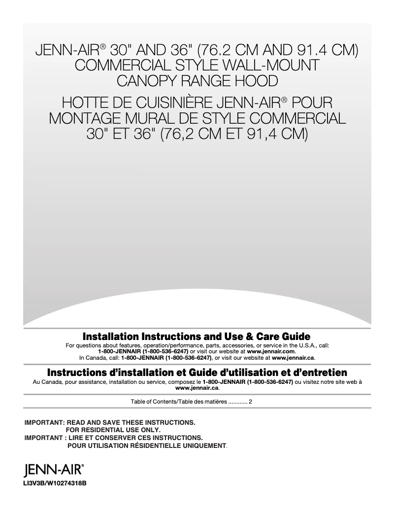 Page n°1 - Manuel utilisateur JennAir JXU9136WP