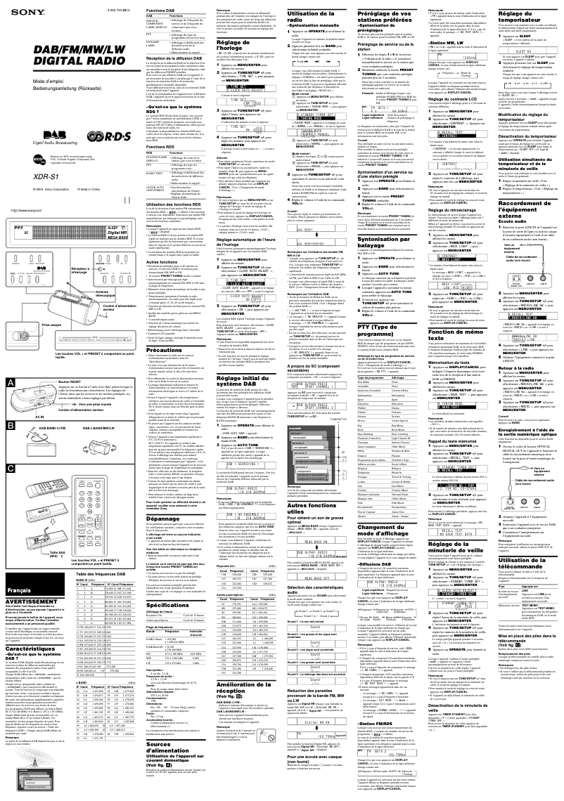Image de la première page du manuel de l'appareil XDR-S1