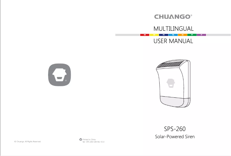 Page 1 de la notice Manuel utilisateur Chuango SPS-260