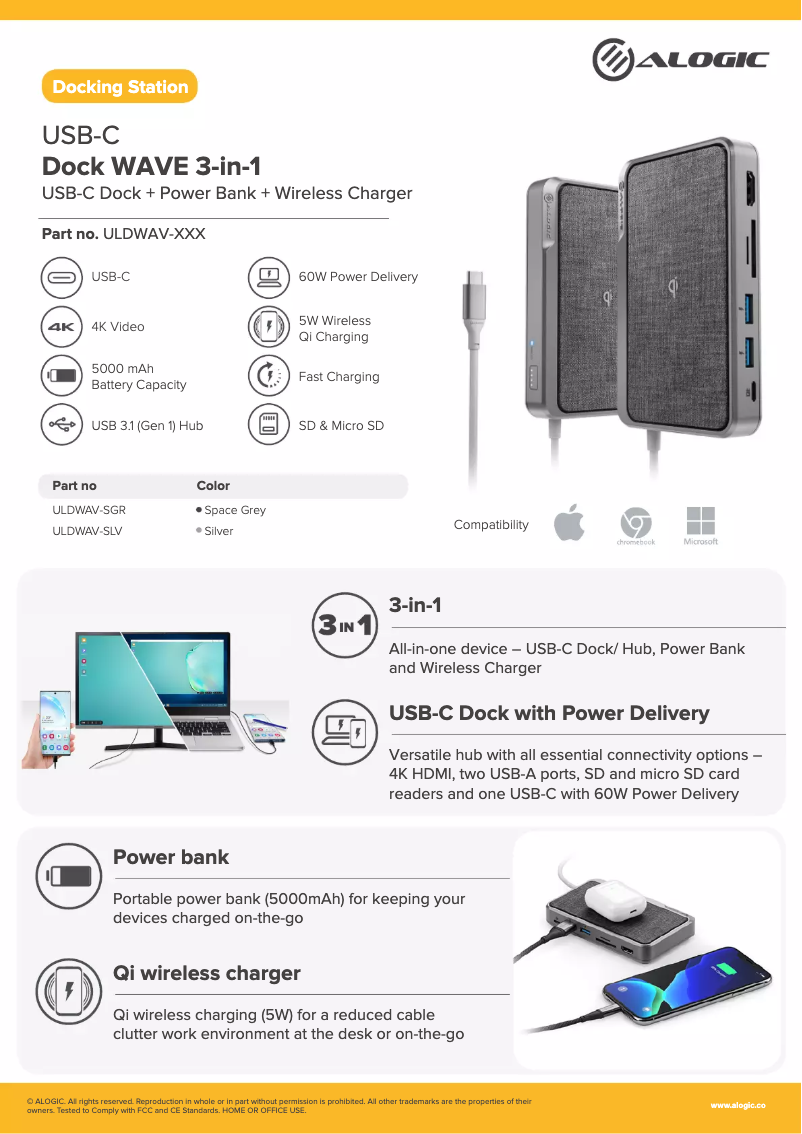 Page n°1 - Manuel utilisateur Alogic USB-C Dock WAVE 3-in-1