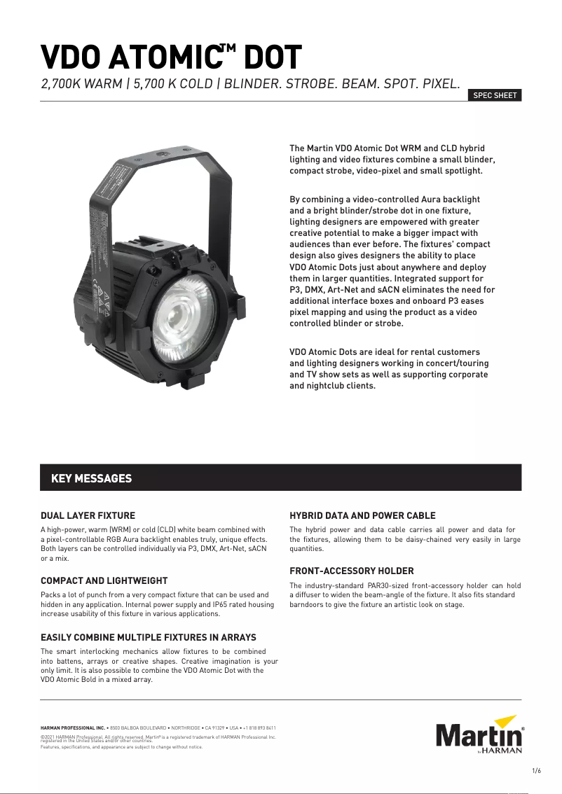 Page 1 de la notice Fiche technique Martin VDO Atomic Dot
