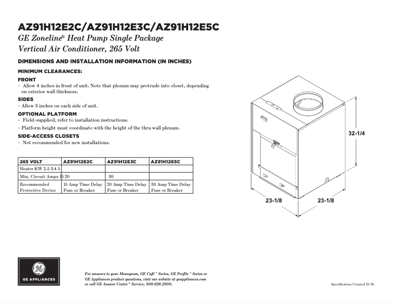 Page n°1 - Fiche technique GE AZ91H12E2C